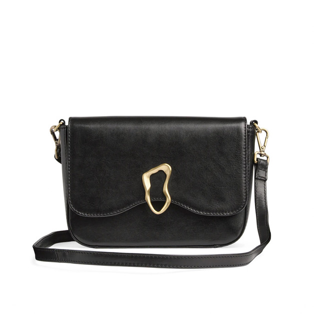 MARKBERG Morgana 丹麥手工牛皮時尚莫甘娜謎光釦飾多夾層方包 肩揹包 斜背包 側肩包 (極簡黑)