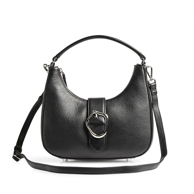 MARKBERG Nelina 丹麥手工牛皮個性內莉娜謎光釦飾兩用半月包 月亮包 側肩包 肩背包 斜背包 腋下包 手提包 (極簡黑)