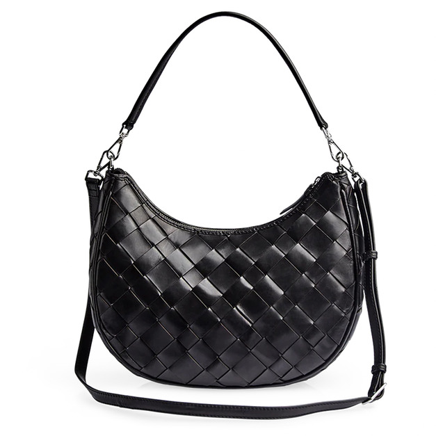 MARKBERG Novia 丹麥手工牛皮個性編織諾維亞兩用大半月包 月亮包 側肩包 肩背包 斜背包 腋下包 手提包 (編織黑)