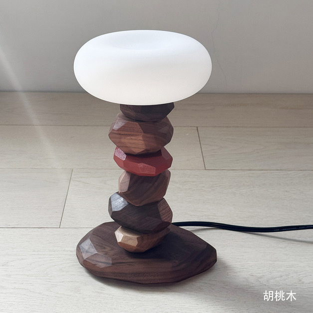 Tomood/ 土與木之間_ 疊疊石桌燈_ Cairn Table Lamp_胡桃木/原木染黑