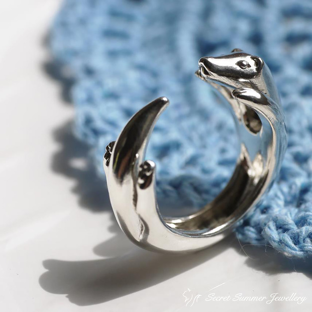 手工925純銀【雪貂戒指Ferret Animal Wrap Ring】我是不會讓你離開我的！ - 動物戒指