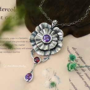 【石榴石+變色石】925純銀 裸石客製化 - 花信年華