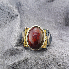 限量｜手作925純銀・彼得石戒指｜星瀾之源 - 靈火之心 · Heart of Ember｜獨一無二小眾設計質感男生飾品