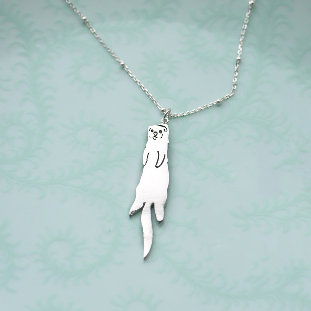 手工925純銀【雪貂項鍊Ferret cut silhouette Necklace】［謎夏 x DrBlackArt］ 嘿！我抓到你啦！- Pet Memorial Gift