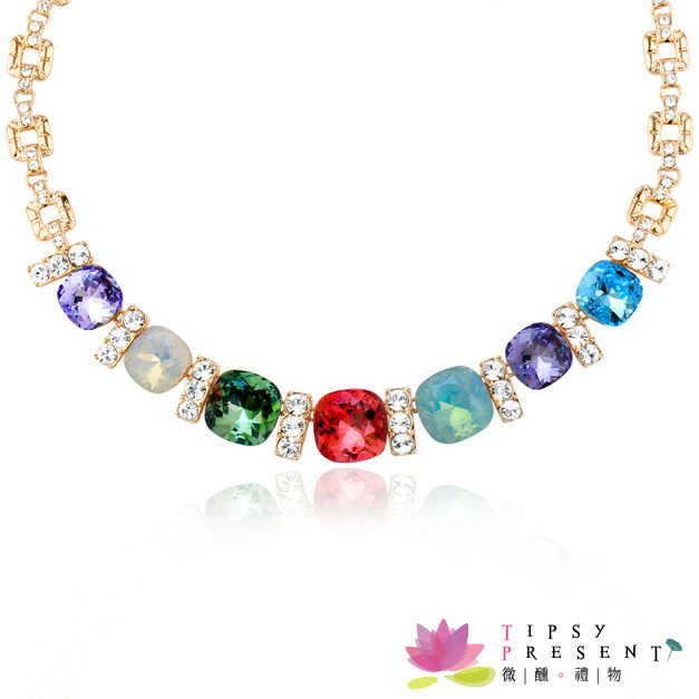 項鍊  施華洛 Stellux星眸水鑽  合金鍍K金  富貴七彩寶石  閃耀動人款 項鍊 微醺 禮物