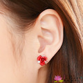 耳環 高級水鑽 合金鍍K金 紅色玫瑰花 耳環 微醺 禮物_5