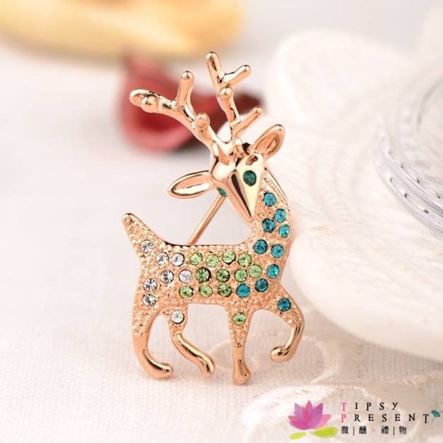 胸針 高級水鑽 合金鍍K金 聖誕麋鹿 胸針 別緻款 微醺 禮物