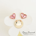 耳環 高級水鑽 鍍18K金 粉紅愛心 耳環 微醺 禮物_1