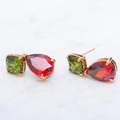 耳環 鍍K金 橄欖綠色 紅色水滴 聖誕風情 鋯石 耳針 微醺．禮物 (可改耳夾）_1