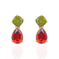 耳環 鍍K金 橄欖綠色 紅色水滴 聖誕風情 鋯石 耳針 微醺．禮物 (可改耳夾）
