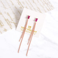 正韓 鍍K金銀針 紅色方鋯 細練垂墜 長短交錯 簡約 名媛風 亮眼 耳針 耳環 微醺。禮物 (可改耳夾）_1