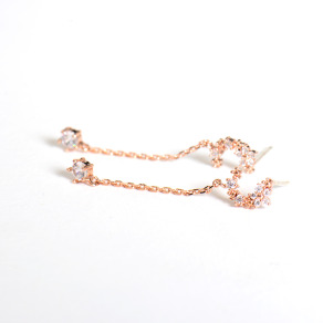 正韓 925銀針 鍍K金 小花月亮 垂墜 細鍊 圓鋯 耳針 耳環  微醺。禮物 