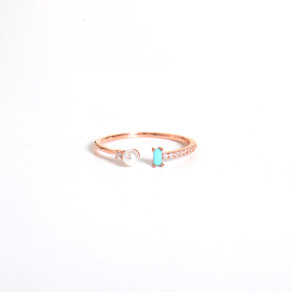 戒指 正韓 純銀 鍍K金 鋯石 土耳其石 人造珍珠 開口戒 女戒  微醺。禮物 