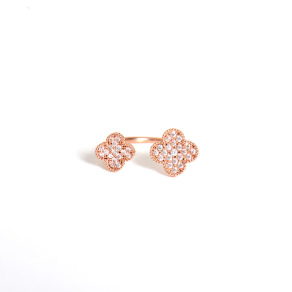 戒指 正韓 鍍16K金 鋯石 幸運草 阿蘭布拉  開口戒 女戒  微醺。禮物 