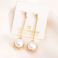 正韓 鍍K金針 金棍子垂墜 大珍珠 人造珍珠 耳針 耳環 微醺。禮物 (可改耳夾）_1