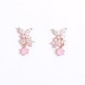 正韓 鍍K金針 蝴蝶 小花 粉紅鋯 可愛夢幻 耳針 耳環 微醺。禮物 (可改耳夾）