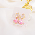 正韓 鍍K針 金邊 透明水滴圓鋯 粉紅小球垂墜 簡約 可愛 耳環 耳針 微醺。禮物 微醺。禮物 (可改耳夾）_1