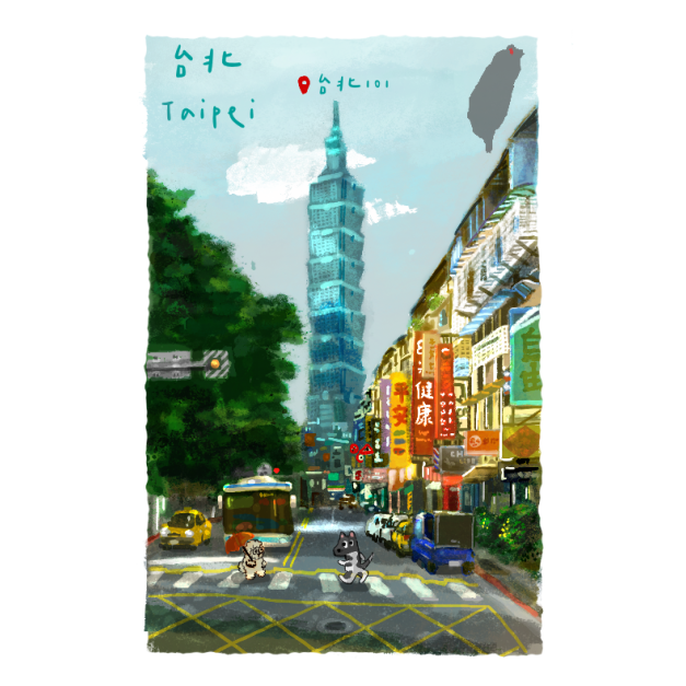 【黑面皮獸插畫】明信片-TAIPEI 101