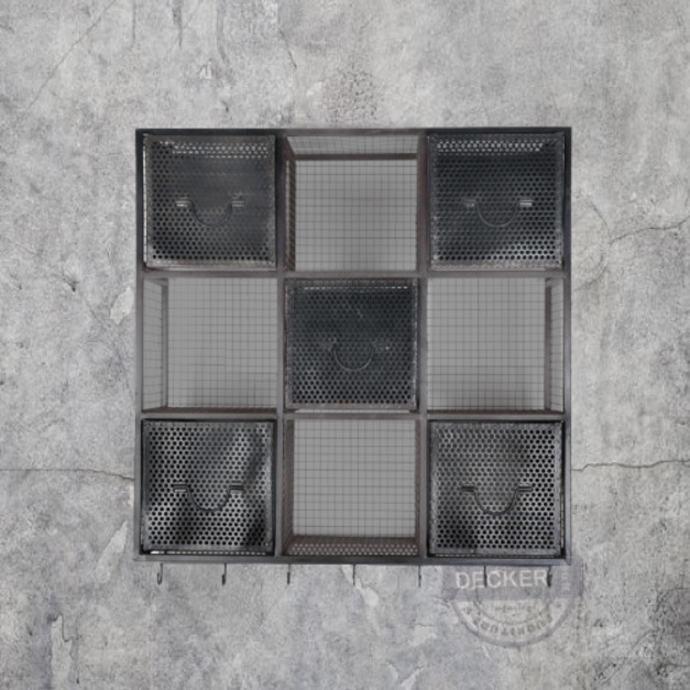 Vintage仿舊工業掛飾 廚房鐵架掛勾 鐵籠九宮格掛架