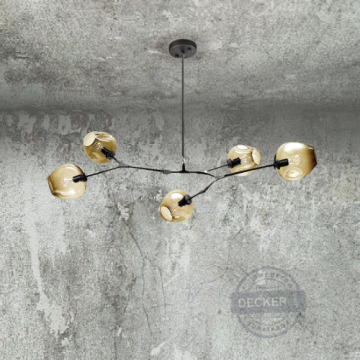 艾爾五頭吸頂燈 (琥珀) - 現代燈飾 多角度設計 金色鐵件 漸層玻璃