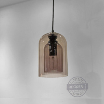 雙層鐘罩吊燈 (煙燻) - 玻璃藝術燈飾 間接氣氛照明