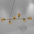 直排分子吊燈 六頭 (琥珀/煙燻) - 藝術玻璃照明 古典金色燈飾