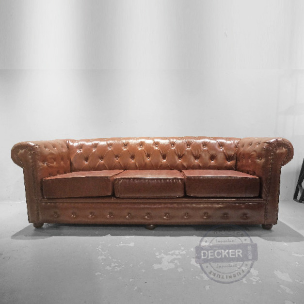 尼爾三人沙發 (紅棕) - Retro 英式浪漫 Vintage古典