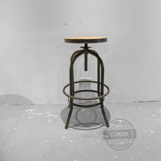 克林特升降吧台椅 (黑/綠) - Vintage仿舊工業 銹鐵老榆木