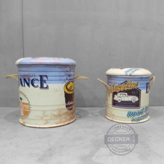 塗鴉收納矮凳 B款 - 仿舊工業風家具 收納鐵皮圓筒 兩件式