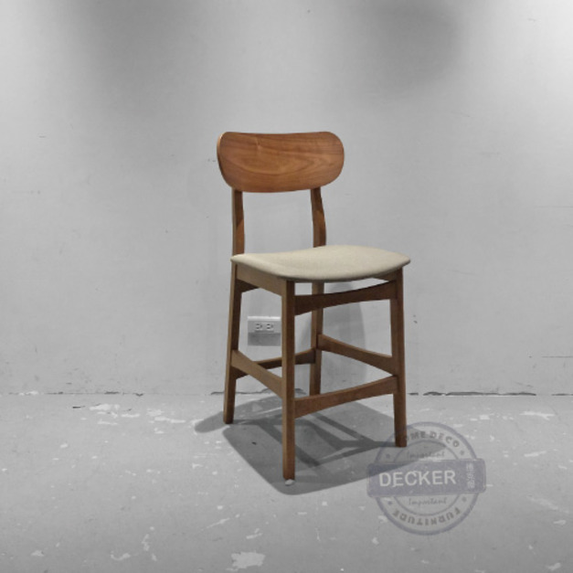 日式中島吧椅 (胡桃木灰布) 60cm - 簡約設計 溫暖實木 麻布軟墊