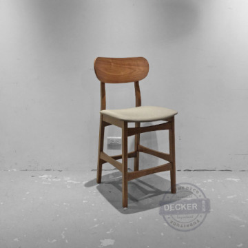 日式中島吧椅 (胡桃木灰布) 60cm - 簡約設計 溫暖實木 麻布軟墊