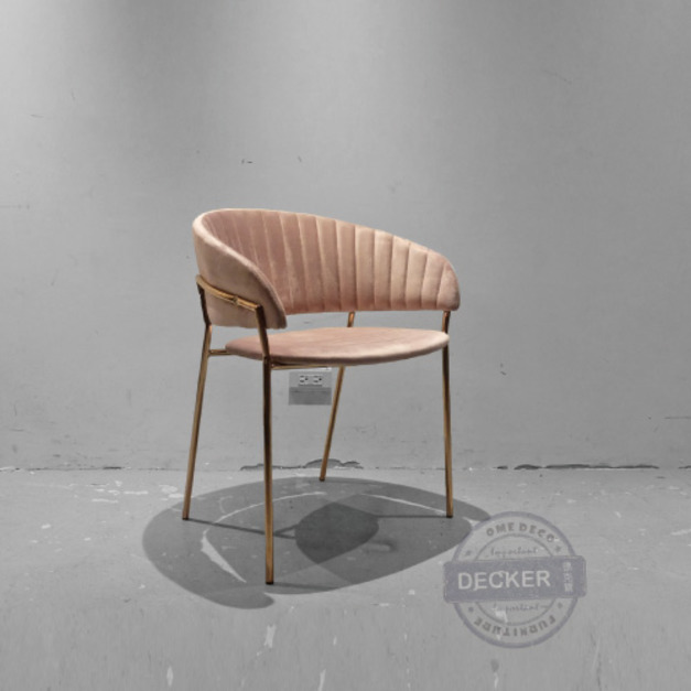 瑪德蓮餐椅 (粉絨布) - 北歐現代風格 摩登設計 電鍍金 奢華