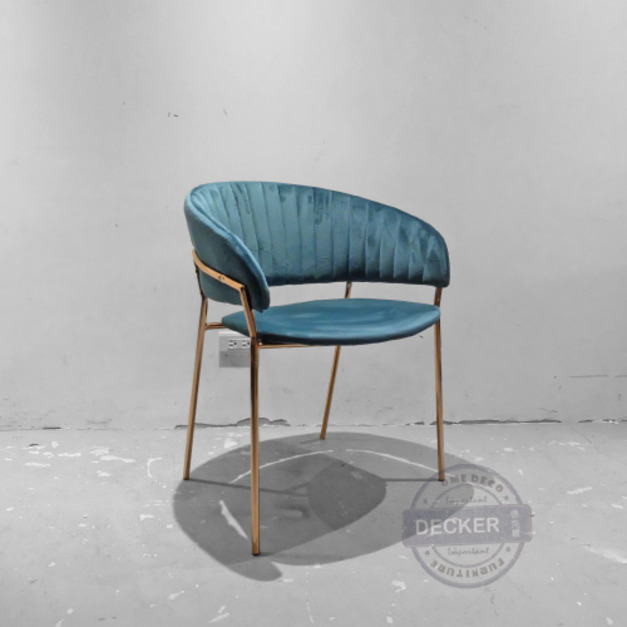 瑪德蓮餐椅 (孔雀綠) - 古典北歐風格設計 奢華絨布 電鍍金