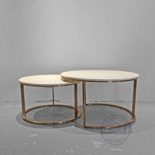 大理石雙圓茶几  - 現代摩登設計 玫瑰金家具 兩件式