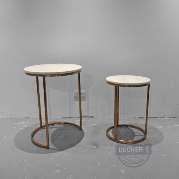 大理石小雙圓茶几 - 藝術設計 奢華金色鐵件 兩件式