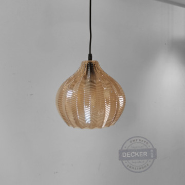 拉夫吊燈 中 (煙燻/琥珀) - 條紋藝術玻璃 復古優雅燈飾 Vintage設計