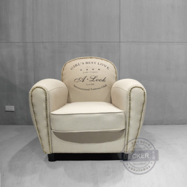 凱特單人沙發 (米白麻布) - 英倫古典 Vintage復古懷舊