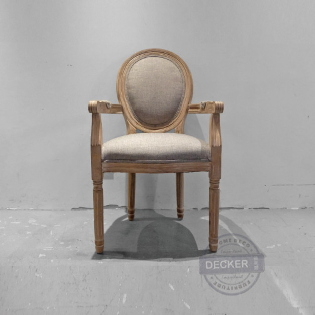 法式扶手餐椅 (灰麻布) - 法式復古風格 英倫古典家具