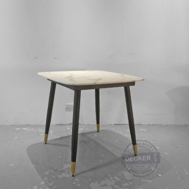 亞理餐桌 80cm - 典雅大理石方桌 黑金配色 古典雲石