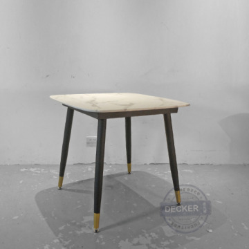 亞理餐桌 80cm - 典雅大理石方桌 黑金配色 古典雲石