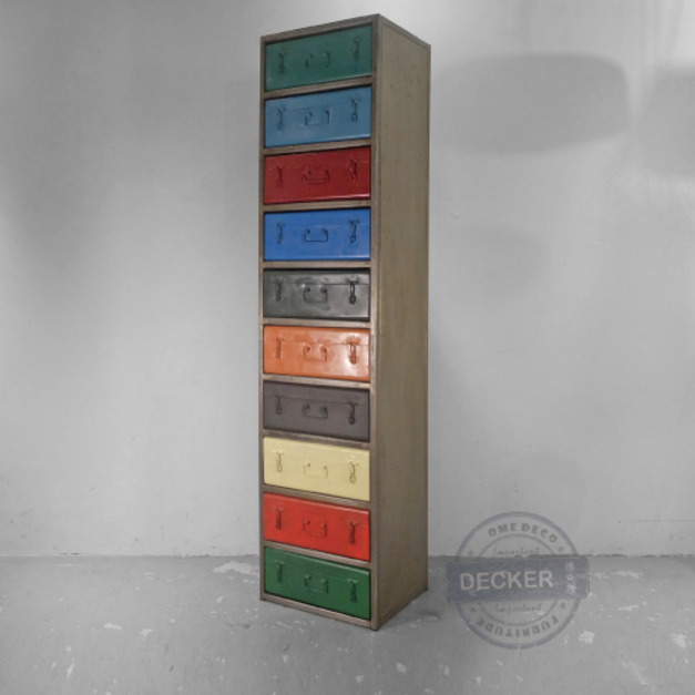 [Last] 行李箱收納鐵櫃 10抽 - 印度工業家具 彩色工業風