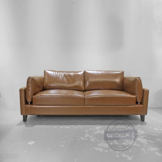 老時代三人沙發 (深咖) - 復古空間 皮革靠枕 低背設計