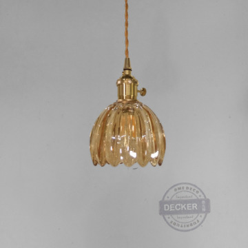 映夏吊燈 (透明/琥珀) - 藝術玻璃燈飾 黃銅雙開關 厚玻璃設計