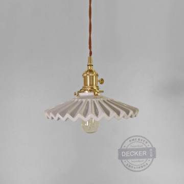 陶瓷百摺吊燈 - 古典老式設計 優美白瓷 黃銅雙開關