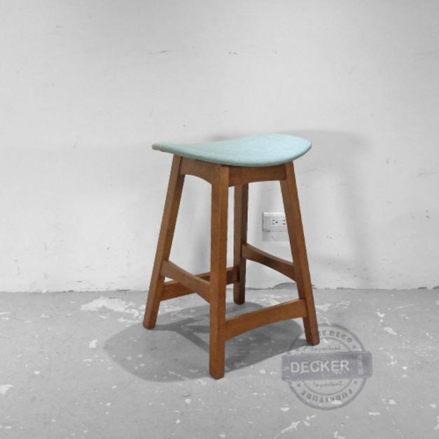 微笑麻布凳 60cm (藍) - 溫暖實木吧凳 麻布軟墊 中島吧椅