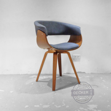 莫倫餐椅 (灰藍) - 曲木板 麻布軟墊 木頭扶手餐椅