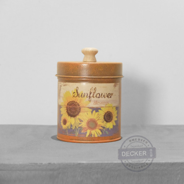 蓋子小鐵罐 向日葵 - 復古彩色圓鐵罐 春天花園 設計家飾道具