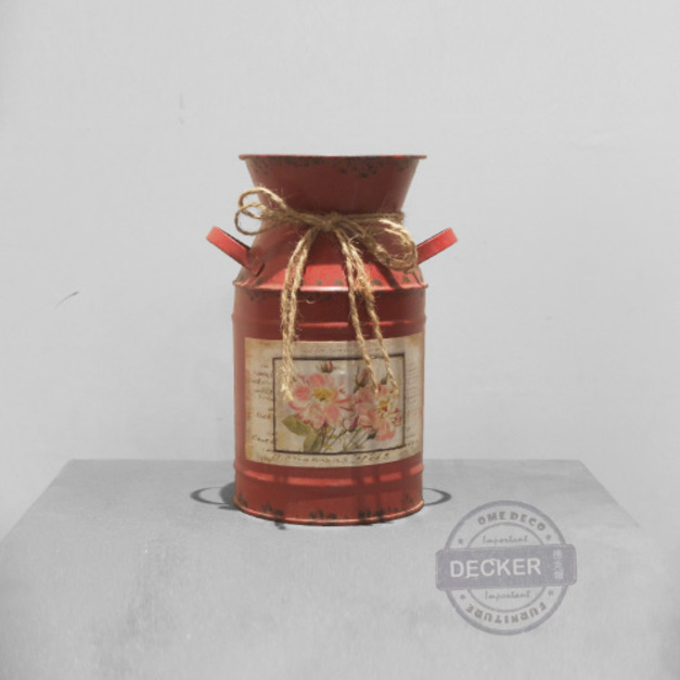 花園鐵罐 (紅)- Vintage仿舊擺飾 道具花園家飾 麻繩牛奶罐