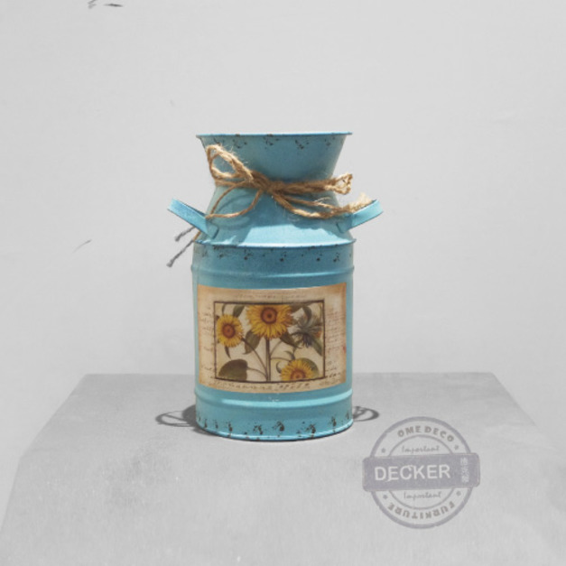 花園鐵罐 (藍) - Vintage仿舊擺飾 道具花園家飾 麻繩牛奶罐