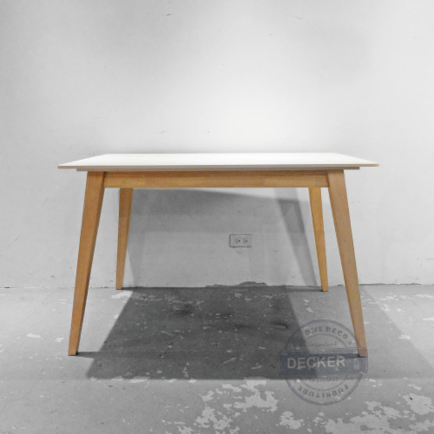 喬石餐桌 (白) 120/130/140/150 cm - 優雅雲石紋路 橡膠木腳